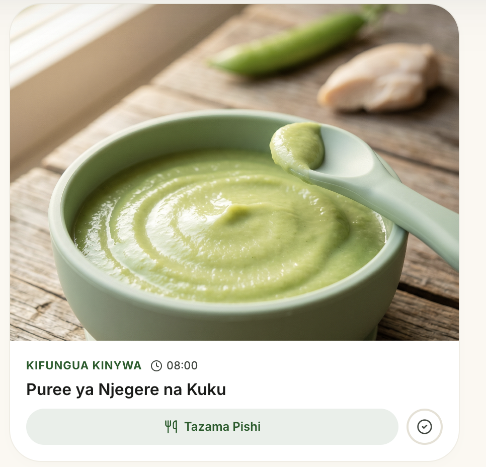 LisheBora app screen showing pea and chicken puree